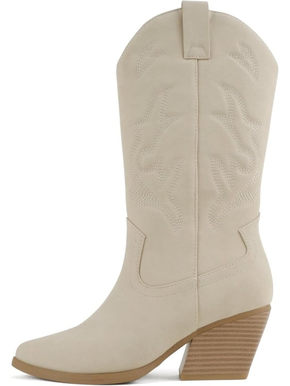 Women's Sand Nubuck Western Cowboy Stitched Pointe Toe Ankle Mid Shaft Boots
